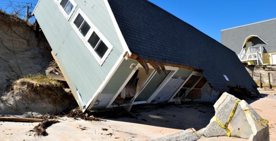 beach house on in side after storm