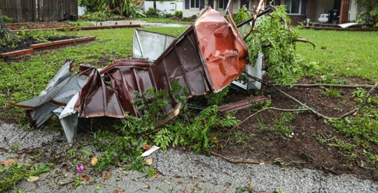 a chunk of metal destroyed during a storm